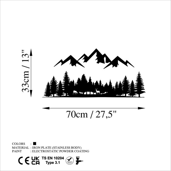 Wallity Nature And Mountain - 5 Escultura de Pared de Metal Negra